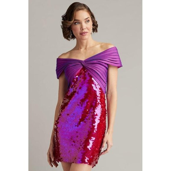 SHO by Tadashi Shoji Sequin Off-the-Shoulder Cocktail Dress Size 4 US New - Picture 8 of 12